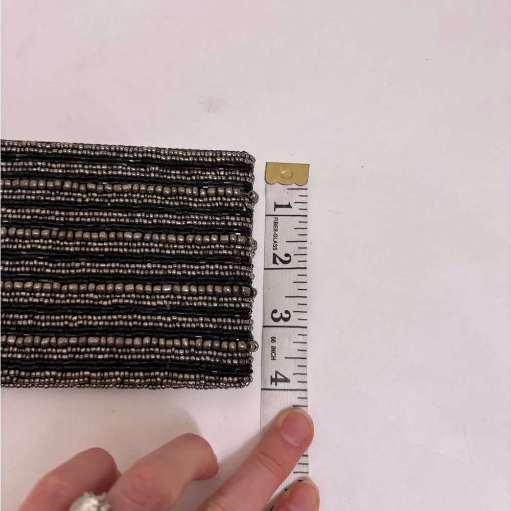 Black silver Beaded mini clutch‎ small purse wristlet striped evening retro